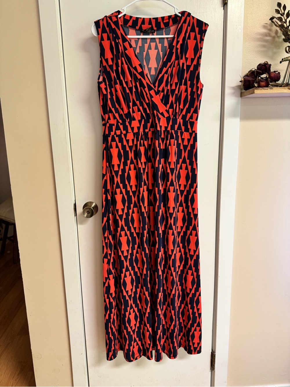 Susan Lawrence Navy & Red Geometric Sleeveless Maxi Dress